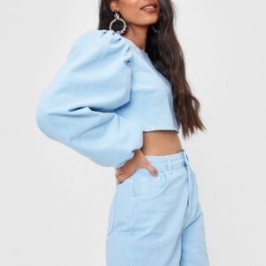 Cropped Balloon Sleeve Denim Top by Nasty Gal sz: 4